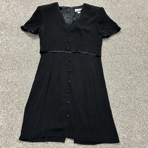 Vintage Breakin Loose Dress Women 11 Black Short Sleeve V Neck Button Front Mini
